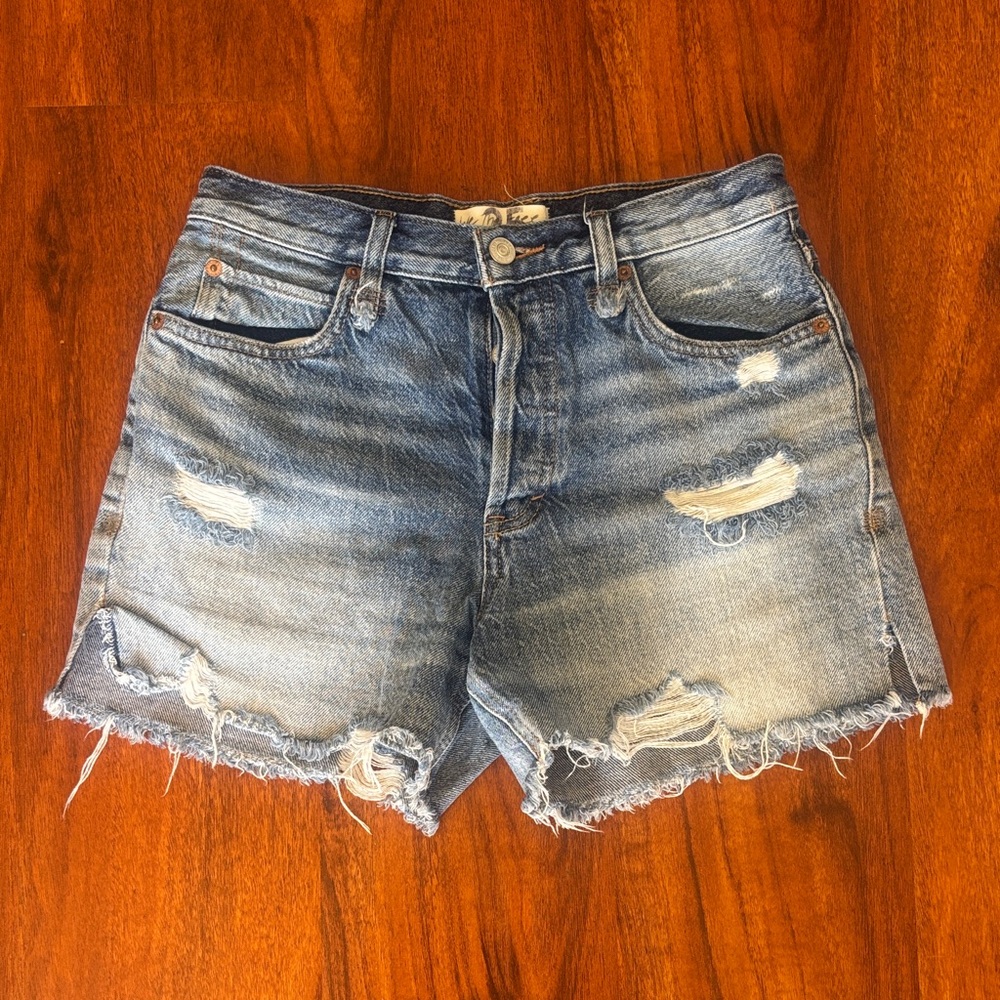 We The Free Distressed High-Rise Denim Cutoff Shorts - Light Blue Wash